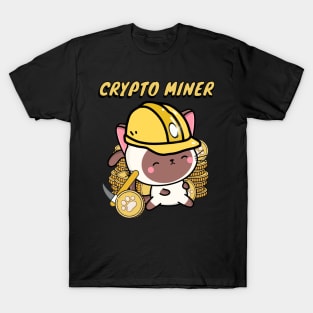 Funny white cat is a Crypto Miner T-Shirt